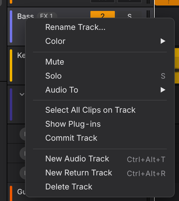 Commit Track in the track menu