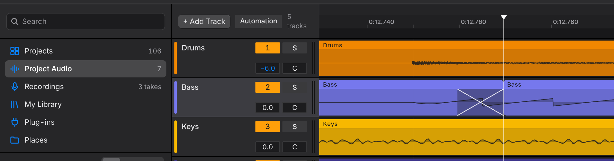 A crossfade across an edit on Bass