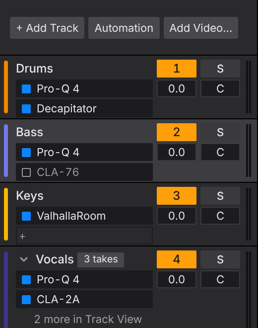 Track headers with inserts