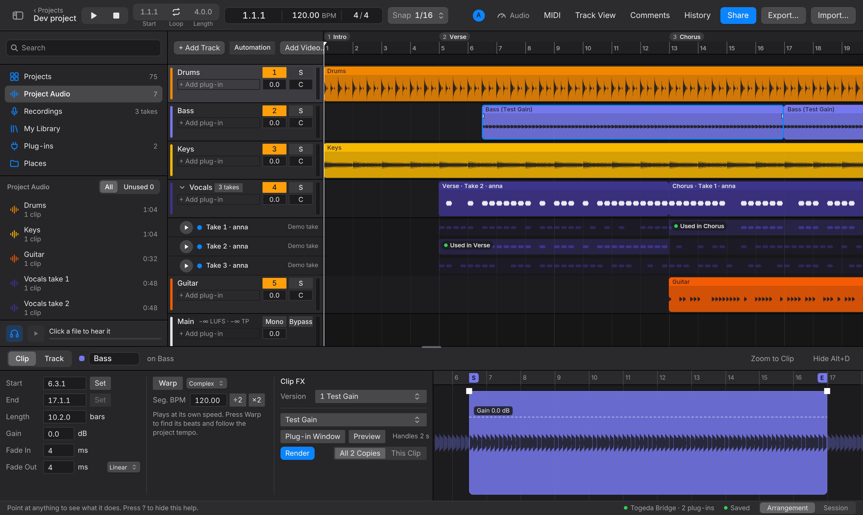 The Clip FX column in the Clip View