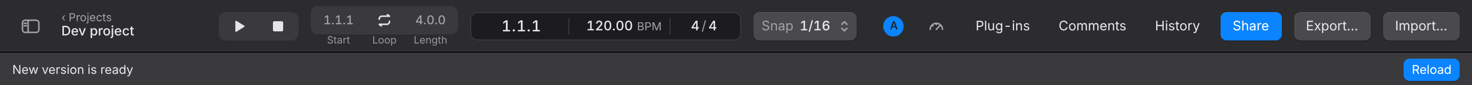 The update bar