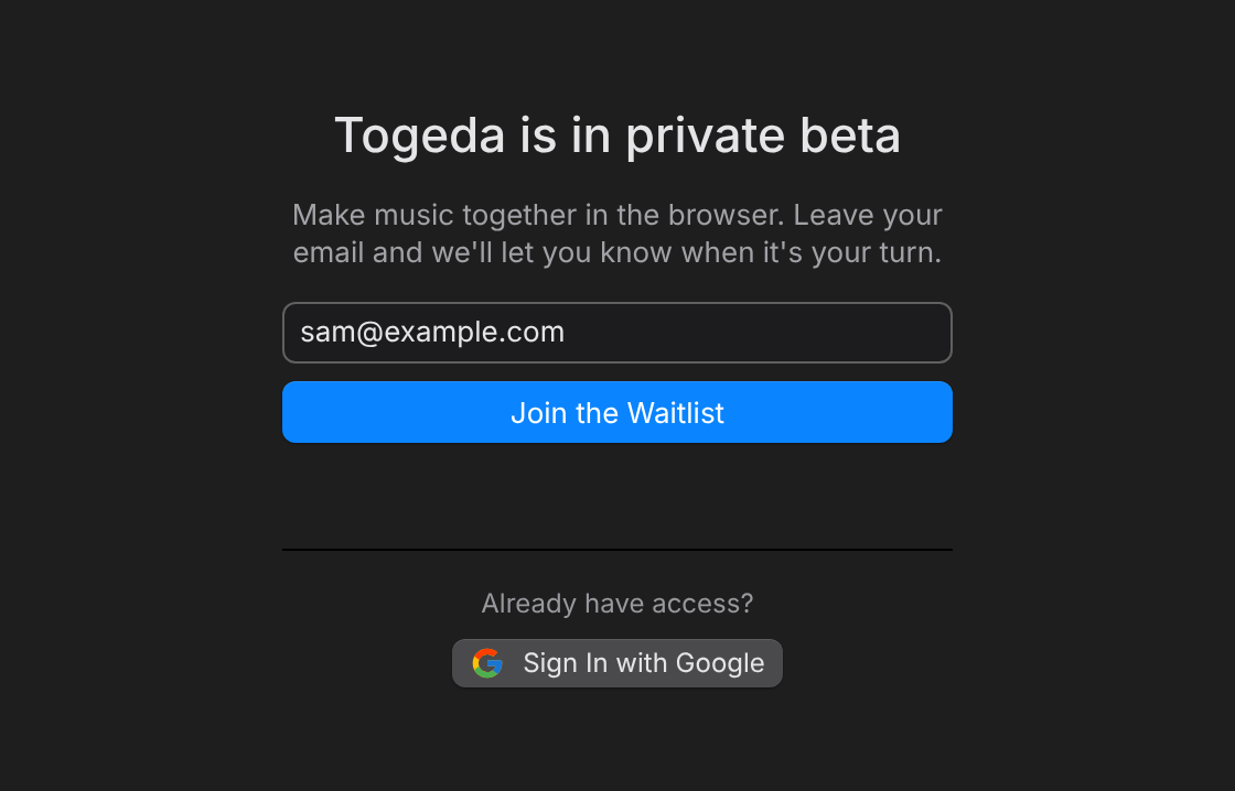 The waitlist on studio.togeda.app