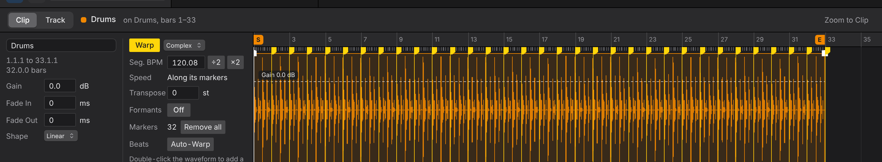 Warp settings in Clip View